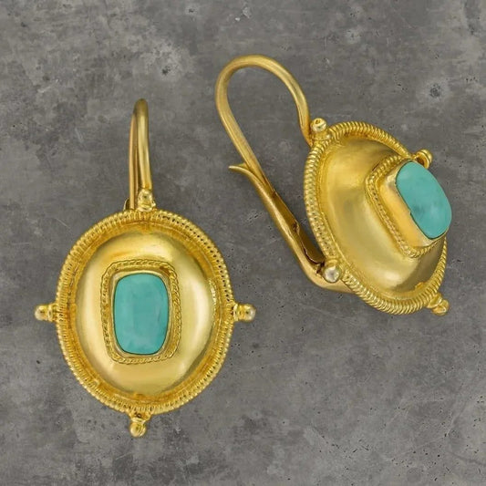 Vintage Gold Ornate Turquoise Earrings for Women