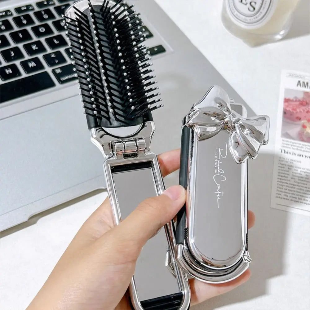 Portable Pink Silver Folding Comb Mirror Tool