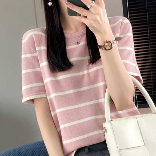 Casual Striped Cotton T-Shirt for Women