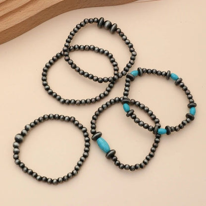 Vintage Turquoise Inlaid Navajo Pearl Bracelets Set