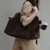 Luxury Brown Suede Handbags with Gold Buckle