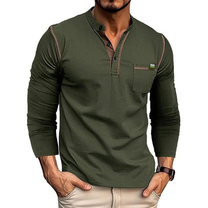 Men's Long Sleeve Pocket Henley T-Shirts 2024