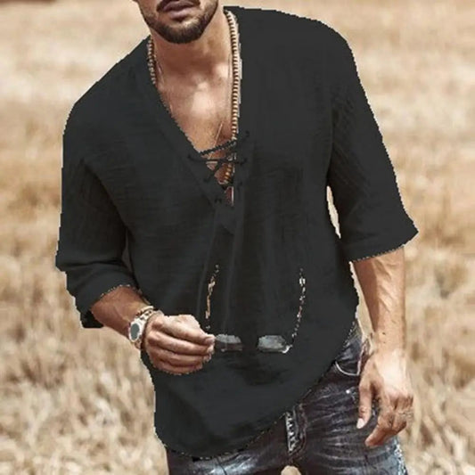 Men's Casual White Linen Short Sleeve Shirt