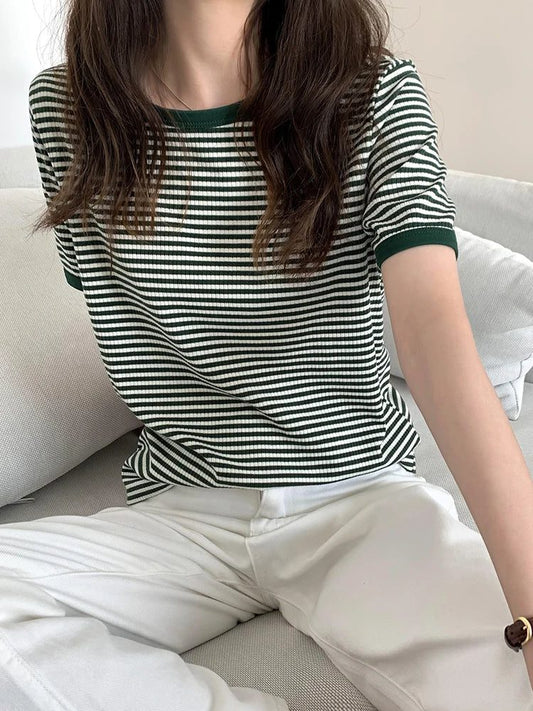 Women's Striped Short Sleeve Summer T-shirt