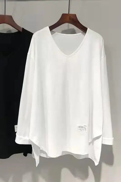 Trendy Oversized V-Neck Cotton T-Shirts for Women