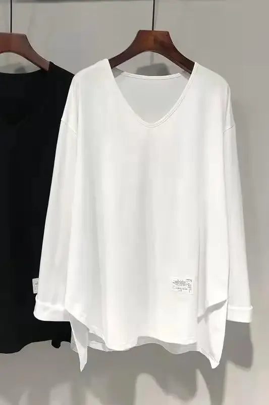 Trendy Oversized V-Neck Cotton T-Shirts for Women