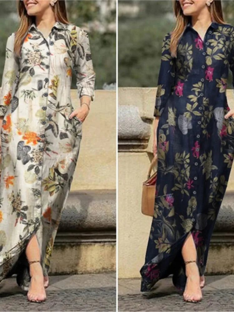 Chic Floral Print Long Sleeve Dresses