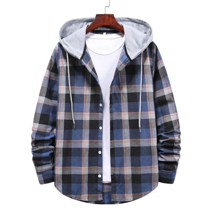 Men's Plaid Flannel Hooded Shirt Jacket