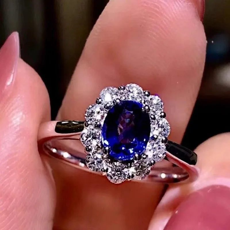 Elegant Sapphire Flower Ring for Women