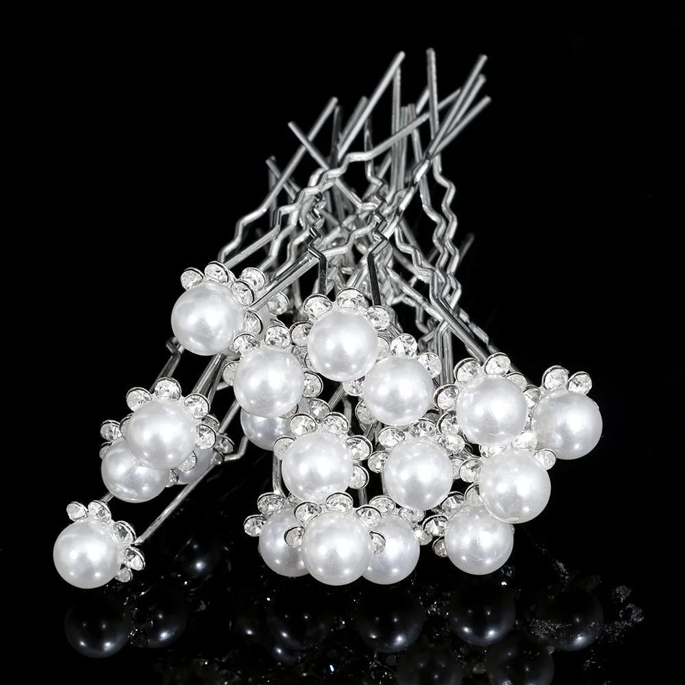 Elegant Floral Crystal Pearl Wedding Hairpin