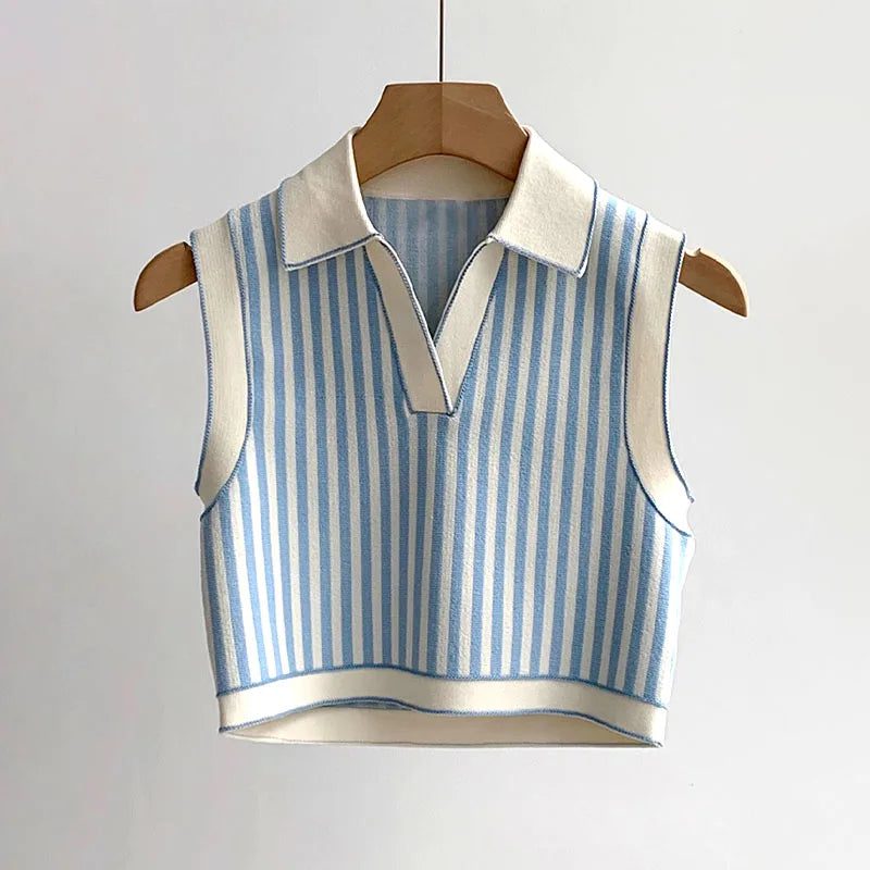 Cropped Striped Polo T-Shirt for Women