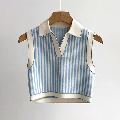 Cropped Striped Polo T-Shirt for Women