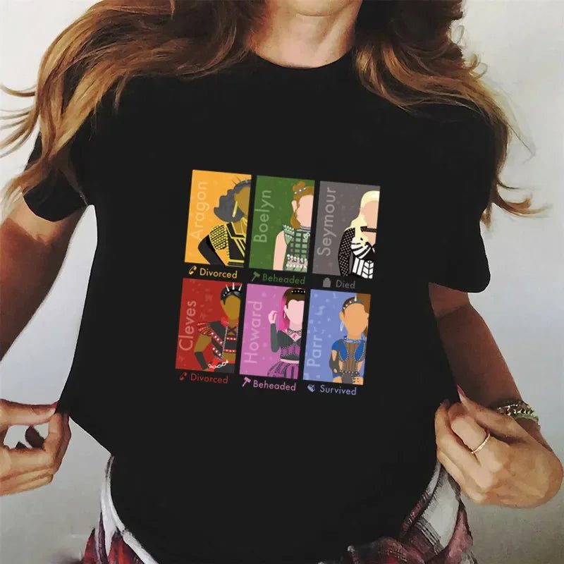 Black Kawaii Music Graphic T-Shirt for Women