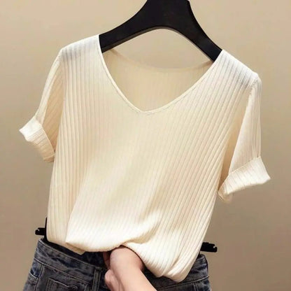 Summer Ice Silk Cropped T-Shirt for Women