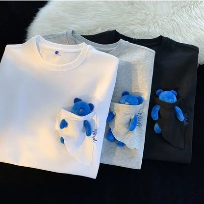 Men's Casual Pocket Teddy Bear T-Shirt