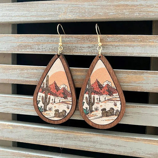 Western Cactus Bull Teardrop Earrings for Women