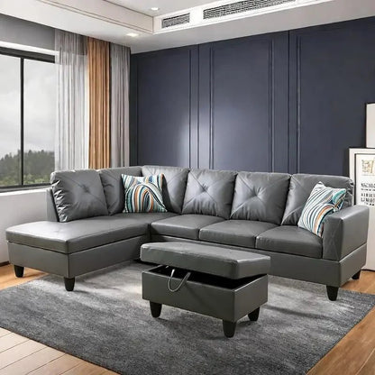 Modern L-Shaped Sofa with Ottoman for Living Room