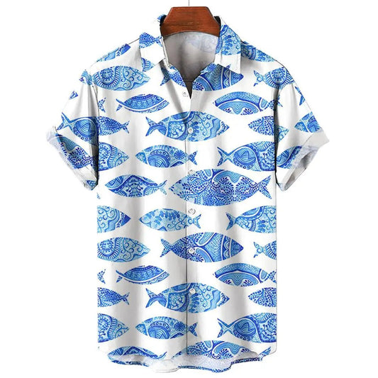 Men's 3D Fish Print Hawaiian Shirts Summer