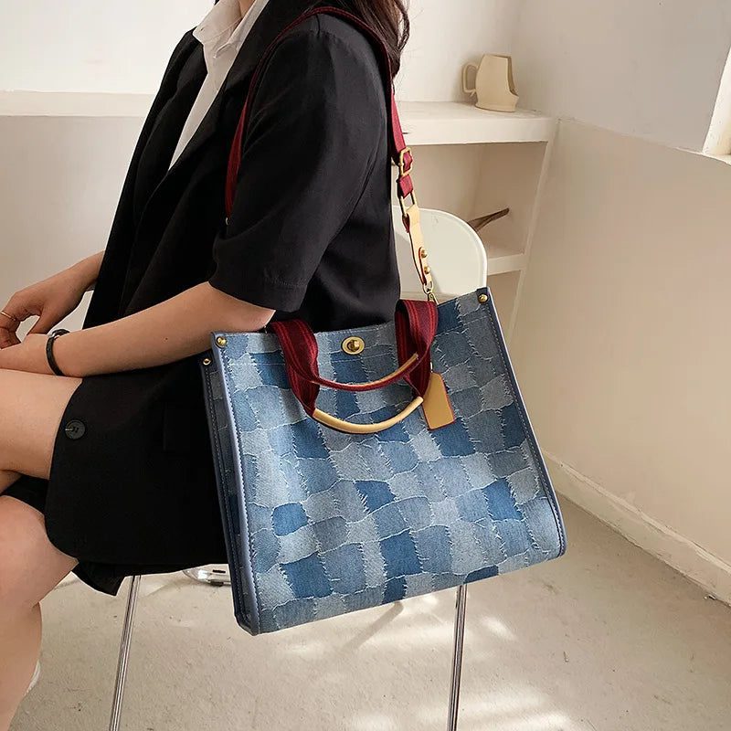 2024 Trendy Denim Handbag with Wide Strap
