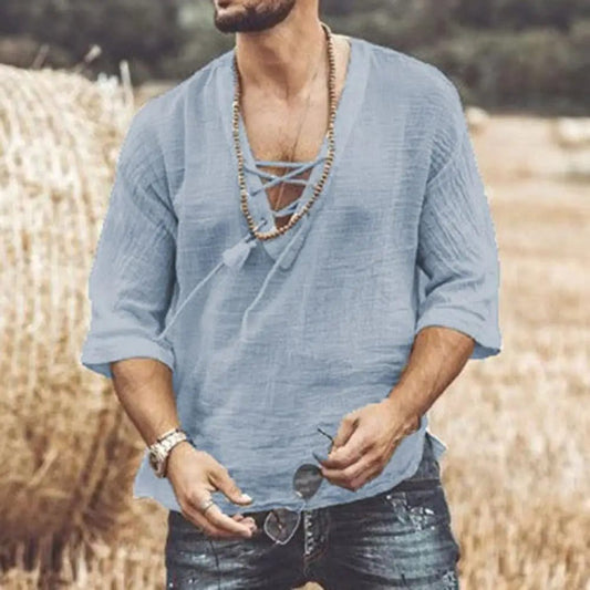Men's Casual White Linen Short Sleeve Shirt