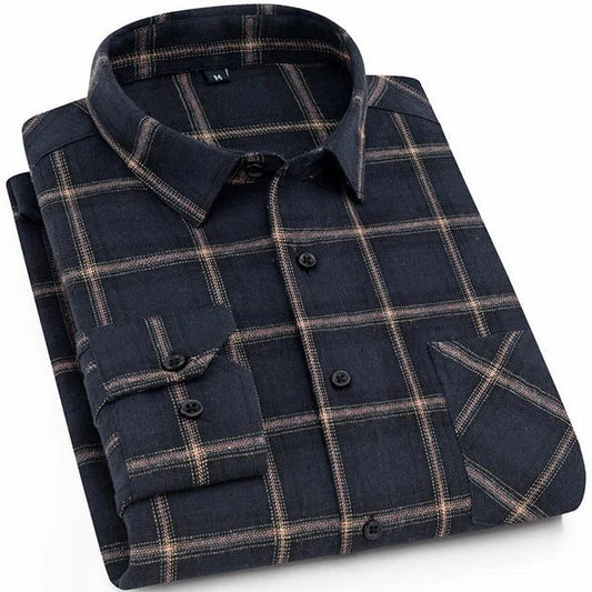 Men's Slim-Fit Flannel Plaid Shirt - Comfortable