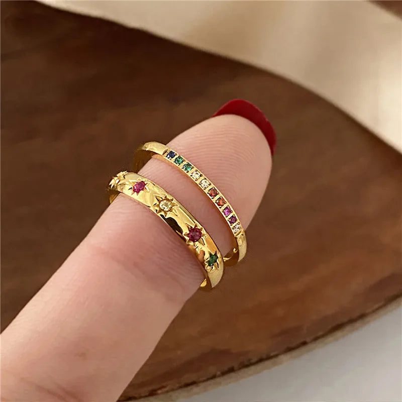 Waterproof Rainbow Zircon Stone Rings for Women