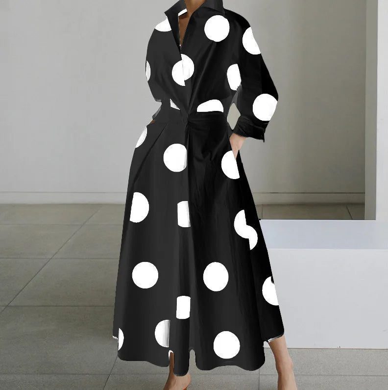 Elegant V Neck Polka Dot Midi Dress