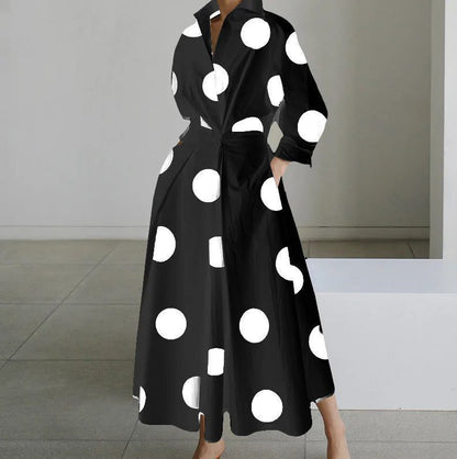 Elegant V Neck Polka Dot Midi Dress