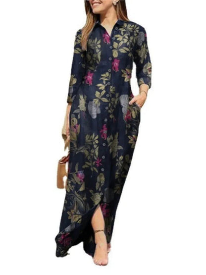 Chic Floral Print Long Sleeve Dresses