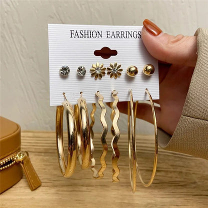 Boho Vintage Gold Hoop Earrings Set