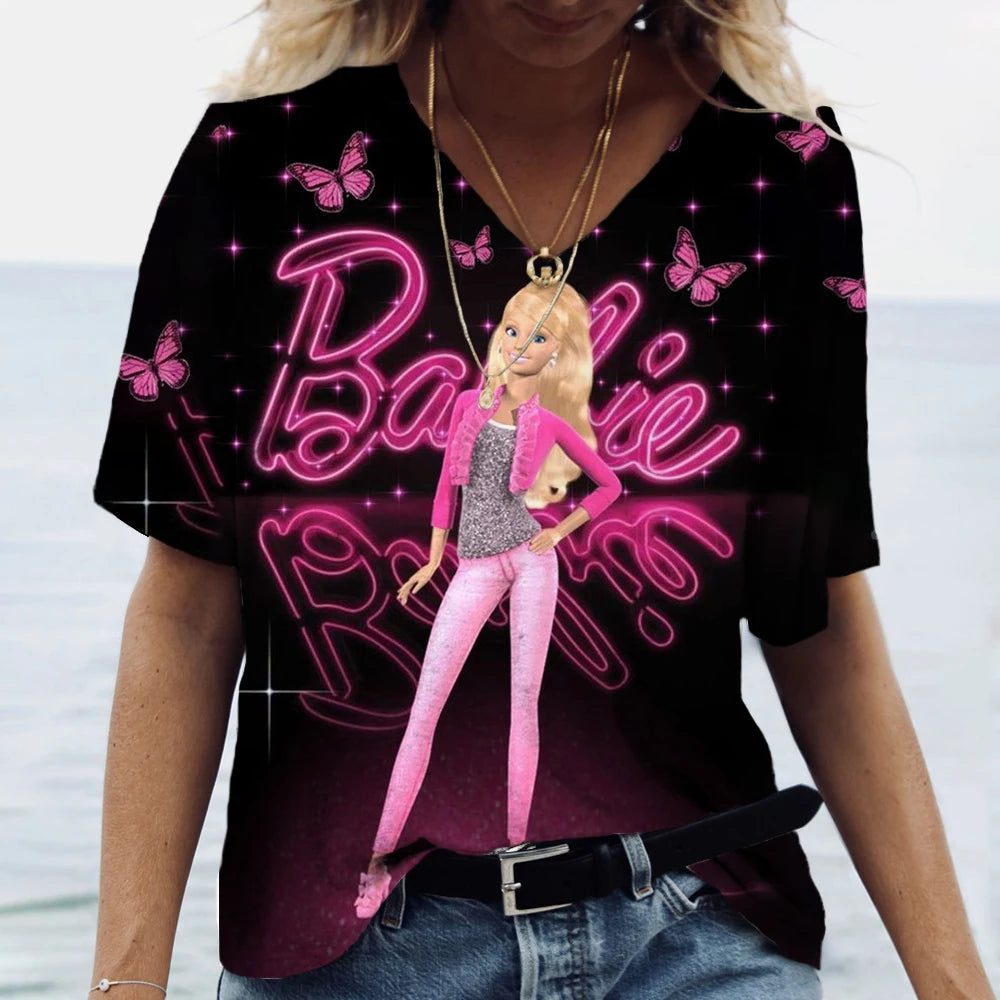 Vintage 3D Print V-Neck T-Shirt for Women