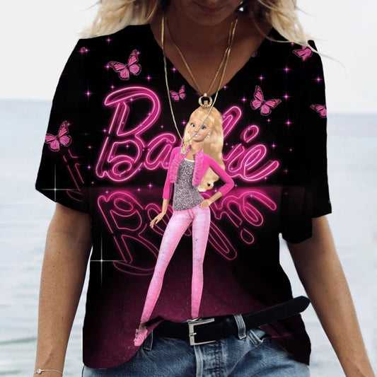 Vintage 3D Print V-Neck T-Shirt for Women