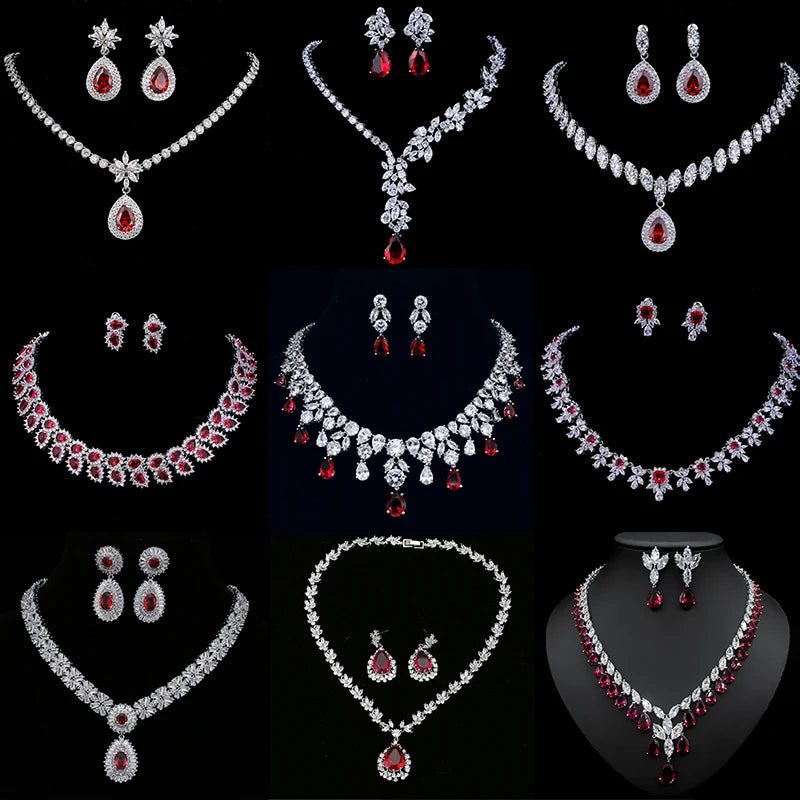 Luxury Retro Red Zirconia Wedding Jewelry Set
