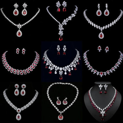 Luxury Retro Red Zirconia Wedding Jewelry Set