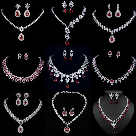 Luxury Retro Red Zirconia Wedding Jewelry Set