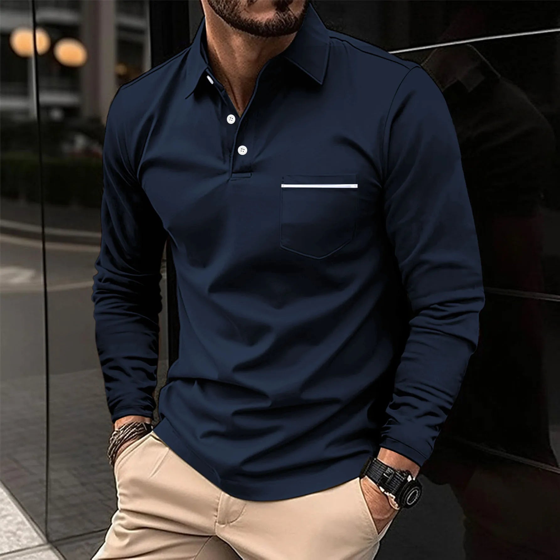 Men's Long Sleeve Pocket Polo T-Shirt