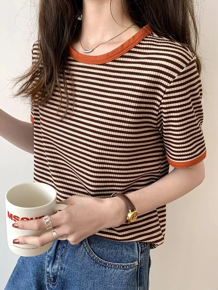 Women's Striped Short Sleeve Summer T-shirt